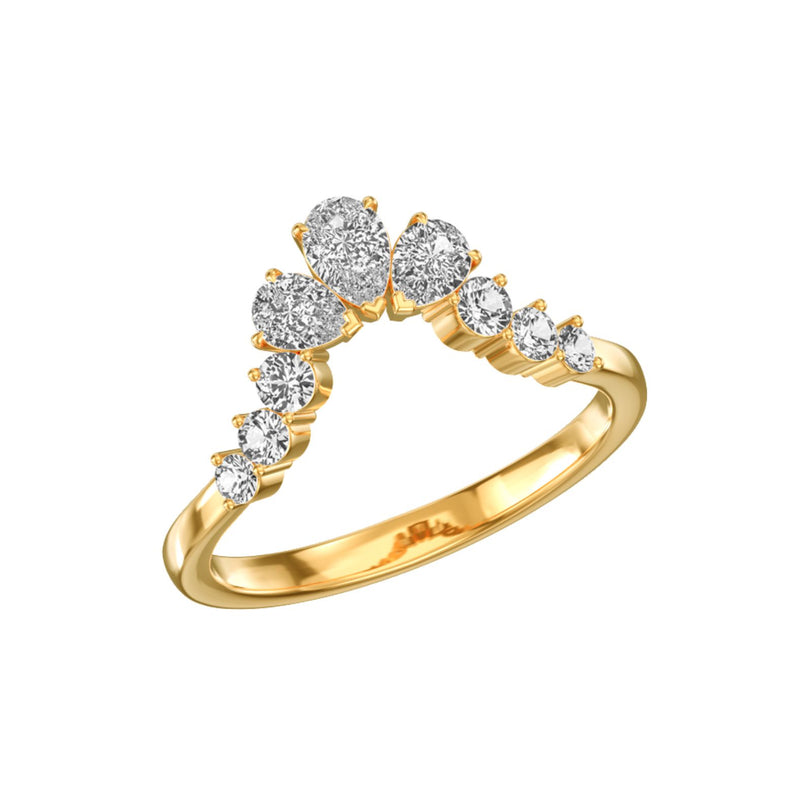 Alliance Astrid en diamants poires et brillants et or jaune éthique, en 3D