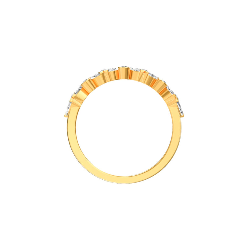 Alliance Hortense en or jaune éthique et diamants tailles marquise et brillant, en 3D de côté