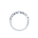 Alliance Hortense en or blanc palladié diamants tailles marquise et brillant, en 3D de coté