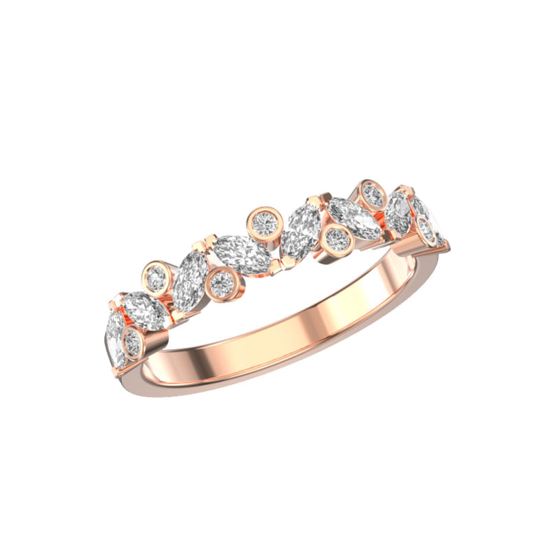 Alliance Hortense en or rose diamants tailles marquise et brillant, en 3D