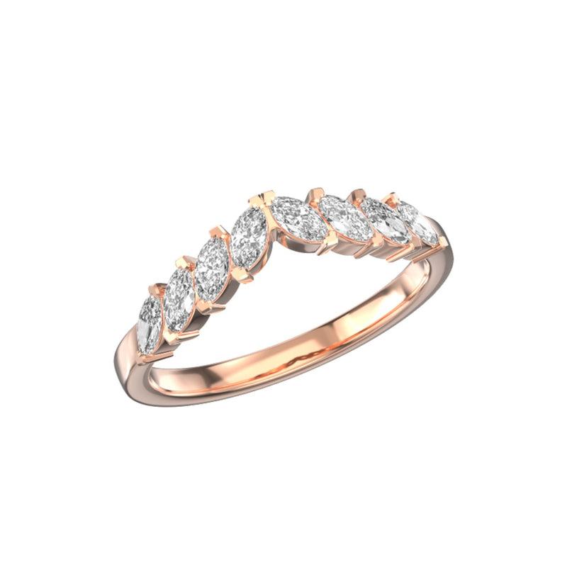 Alliance Olivia en or rose et diamants marquises, en 3D